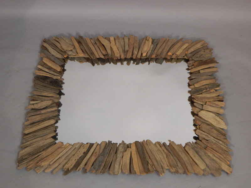 Appraisal: A modern driftwood rectangular wall mirror cm x cm