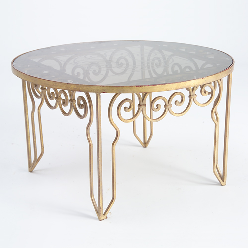 Appraisal: French circular side table wtih gilt metal stand and smoked