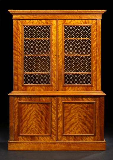 Appraisal: Regency-Style Satinwood Bookcase partially composed of antique elements the molded