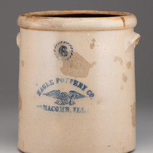 Appraisal: An Eagle Pottery Cobalt Stenciled Six-Gallon Stoneware Crock Macomb Illinois