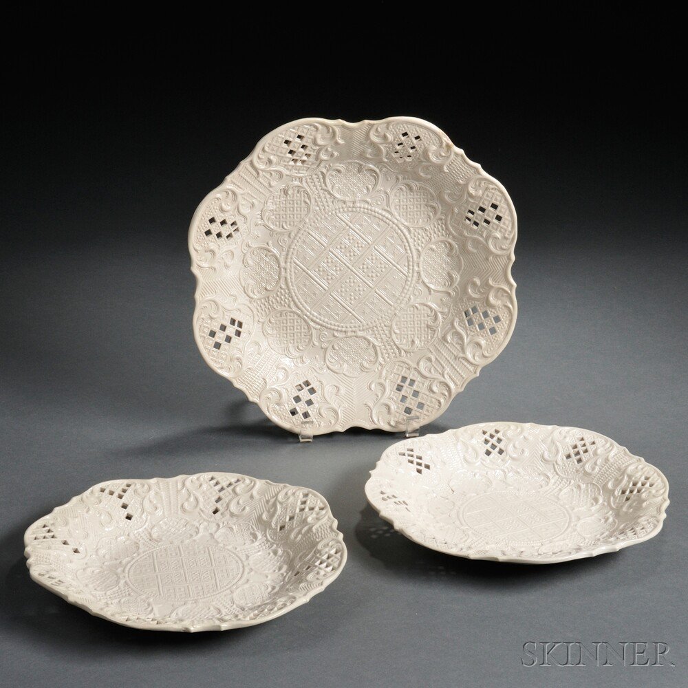 Appraisal: Three Staffordshire White Salt-glazed Stoneware Dishes England th century each