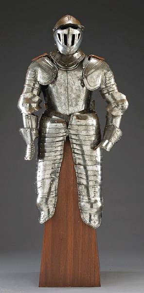 Appraisal: A composite three-quarters suit of armor Comprising a later bar-visored