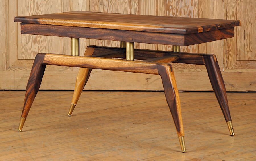 Appraisal: ITALIAN ROSEWOOD COFFEE TABLE BRONZE SABOTS An Italian rosewood coffee