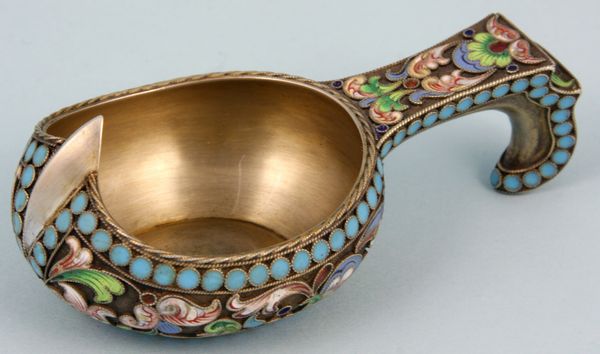 Appraisal: Russian silver cloisonnT enamel Kovsh h x w x d