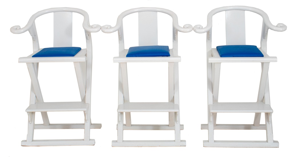 Appraisal: ASIAN MODERN WHITE WOODEN BARSTOOLS Asian modern white wooden barstool