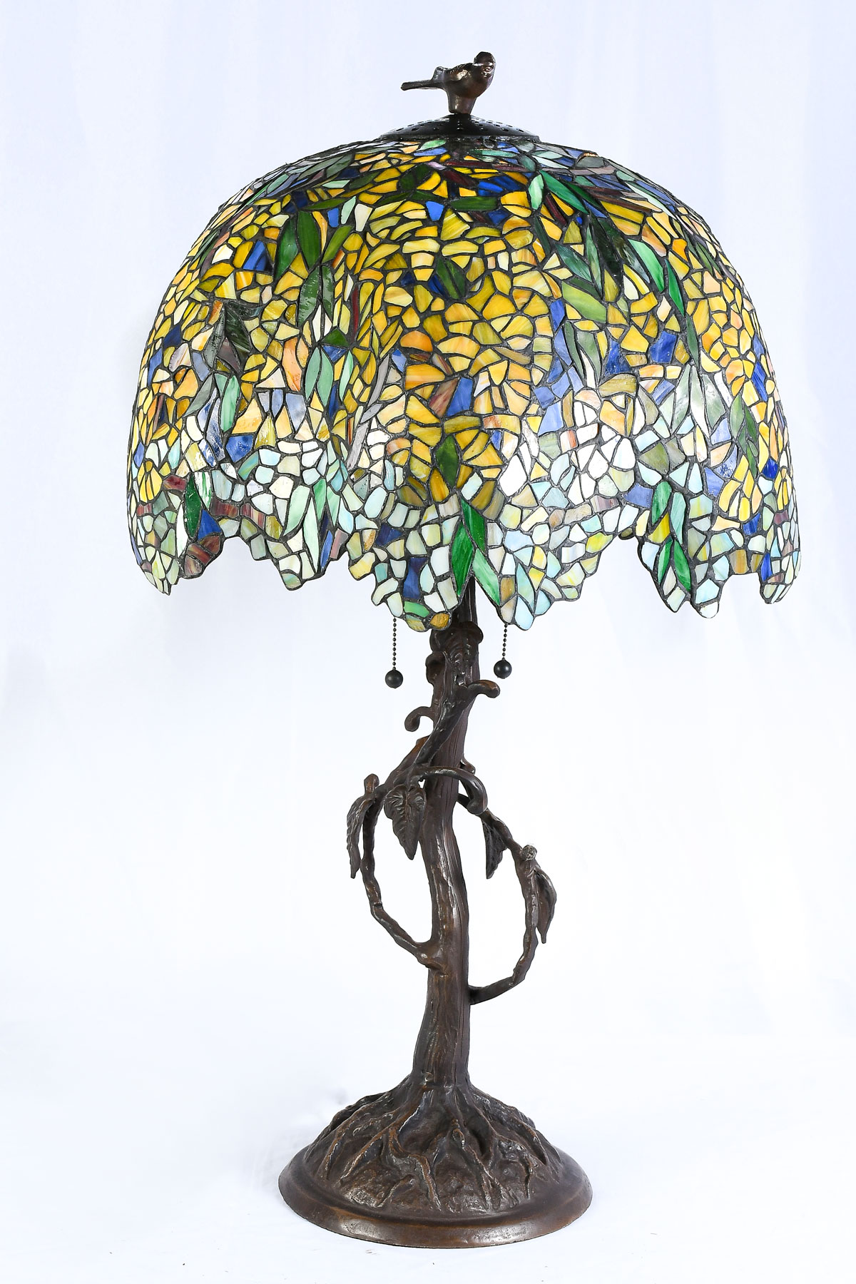 Appraisal: MODERN LEADED GLASS TABLE LAMP Large colorful stained glass light