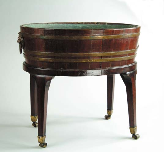 Appraisal: GEORGE III BRASS MOUNTED MAHOGANY WINE COOLER ON STAND Of