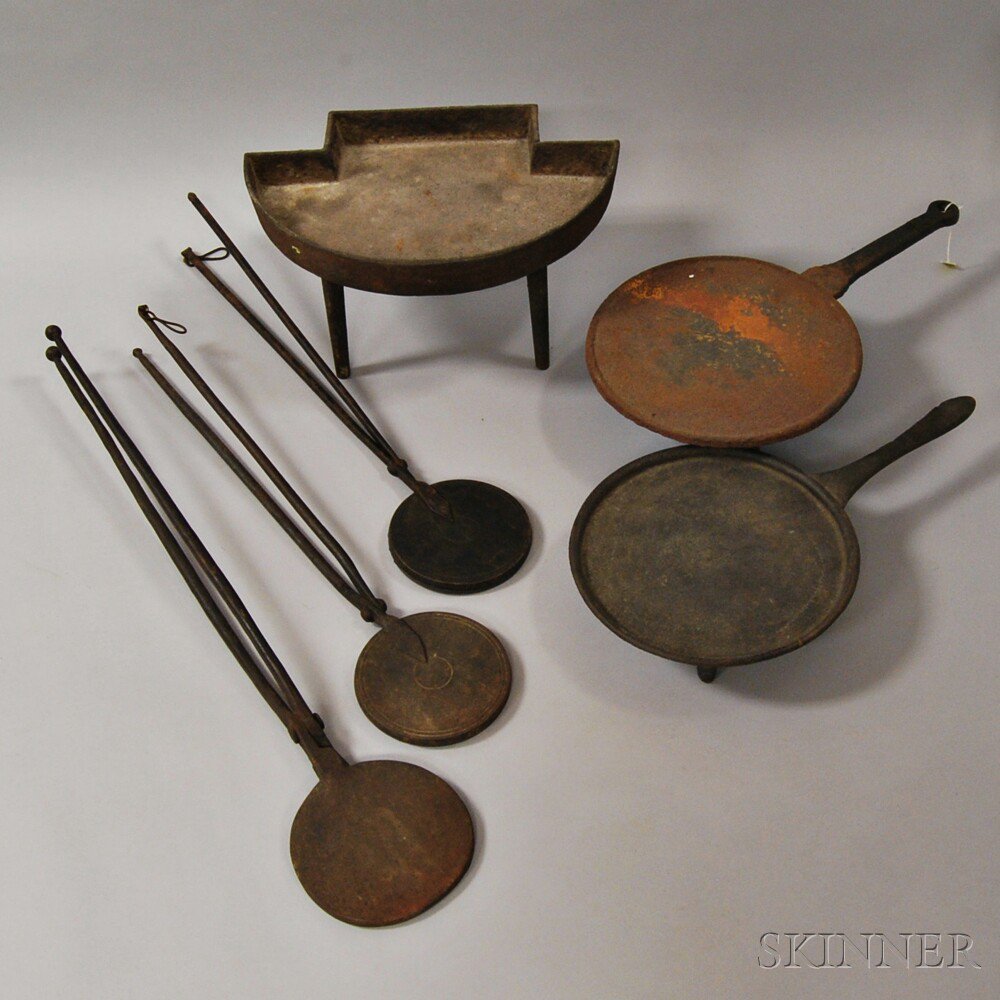 Appraisal: Three Wrought and Cast Iron Wafer Irons a Stove Base