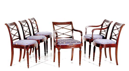 Appraisal: Six Federal style carved mahogany dining chairs th century comprised