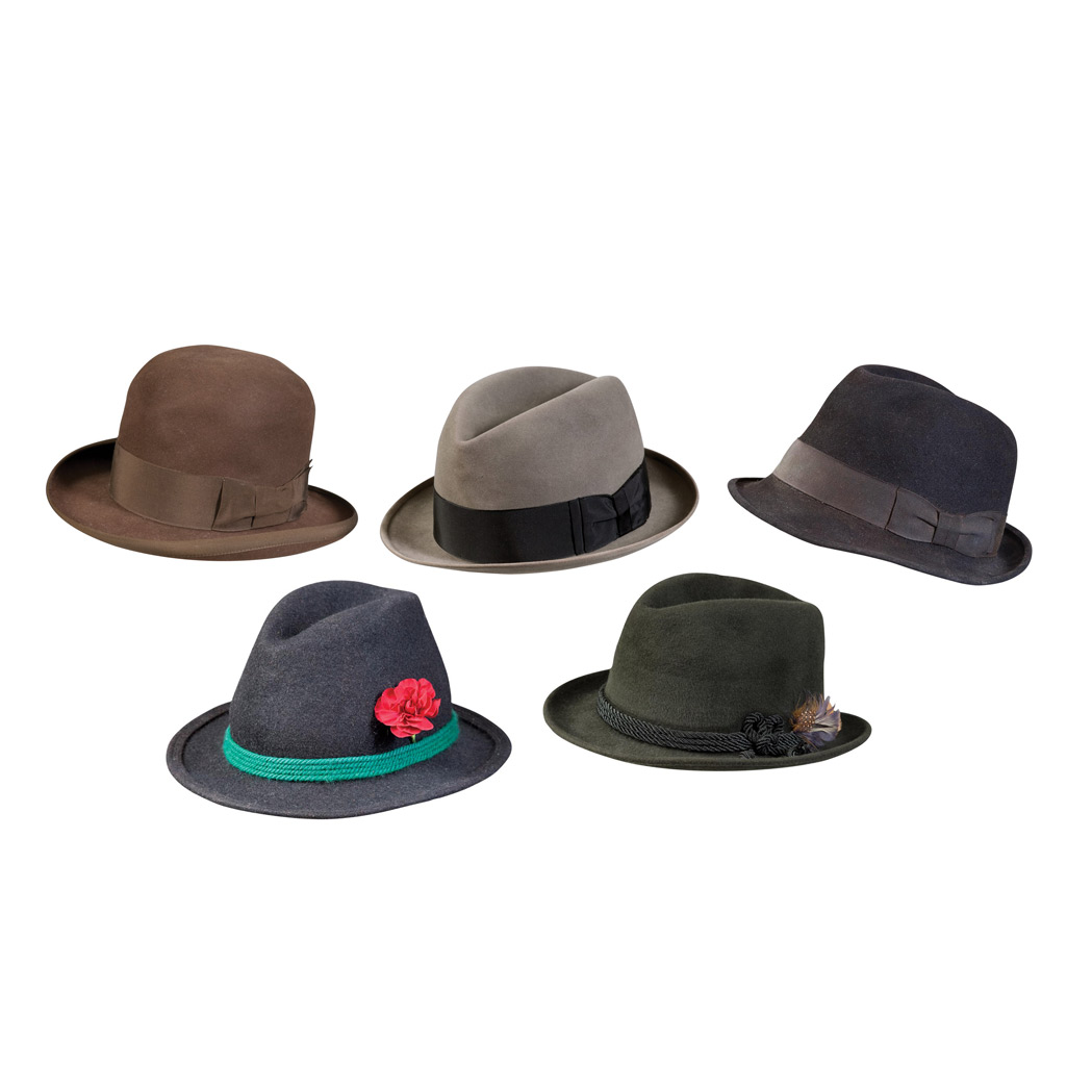 Appraisal: Group of Hats Comprising a brown homburg labeled Herbert Johnson