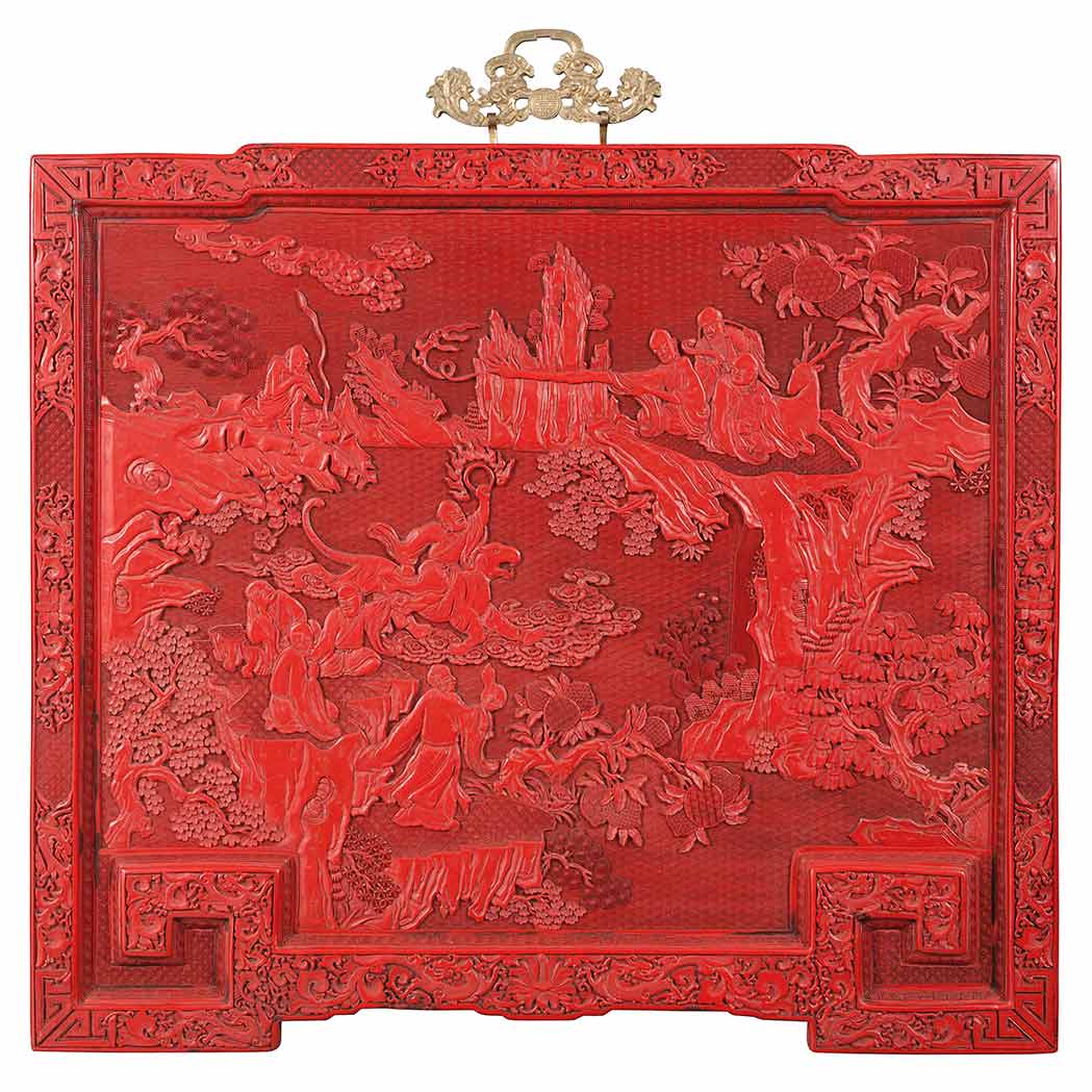 Appraisal: Chinese Cinnabar Lacquer Hanging Panel th th Century The rectangular