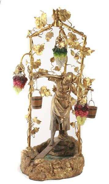 Appraisal: An Art Nouveau style mixed metal and glass figural lamp