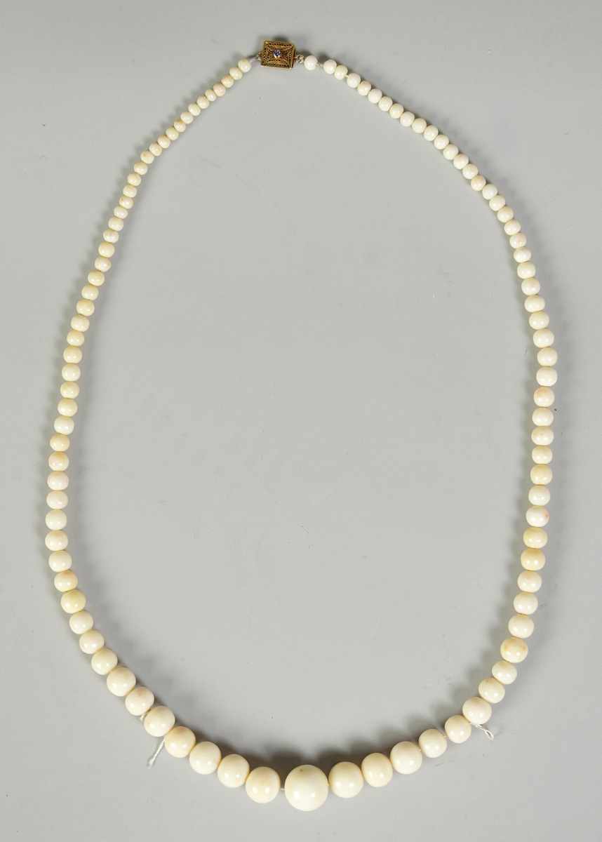 Appraisal: White Jade Graduated Bead Necklace Gold clasp Condition Excellent Dimensions