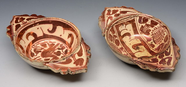 Appraisal: TWO TH CENTURY VALENCIA MANISES TWO HANDLED BLEEDING BOWLS with