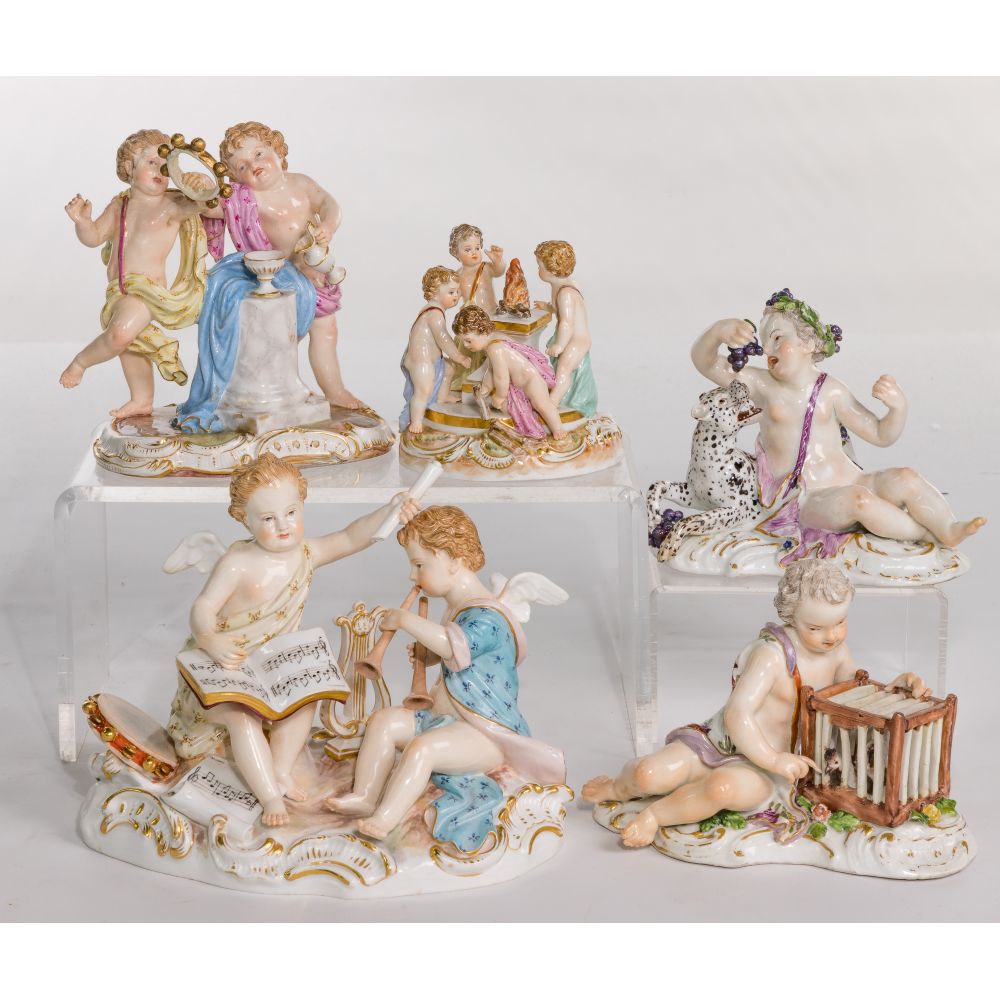 Appraisal: MEISSEN PORCELAIN CHERUBIC FIGURINE ASSORTMENT items having underglaze blue crossed