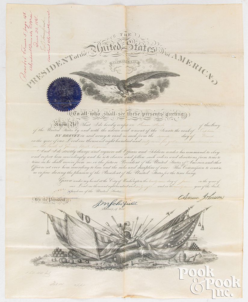 Appraisal: Signed A Johnson Presidential military promotion Signed Andrew Johnson Presidential