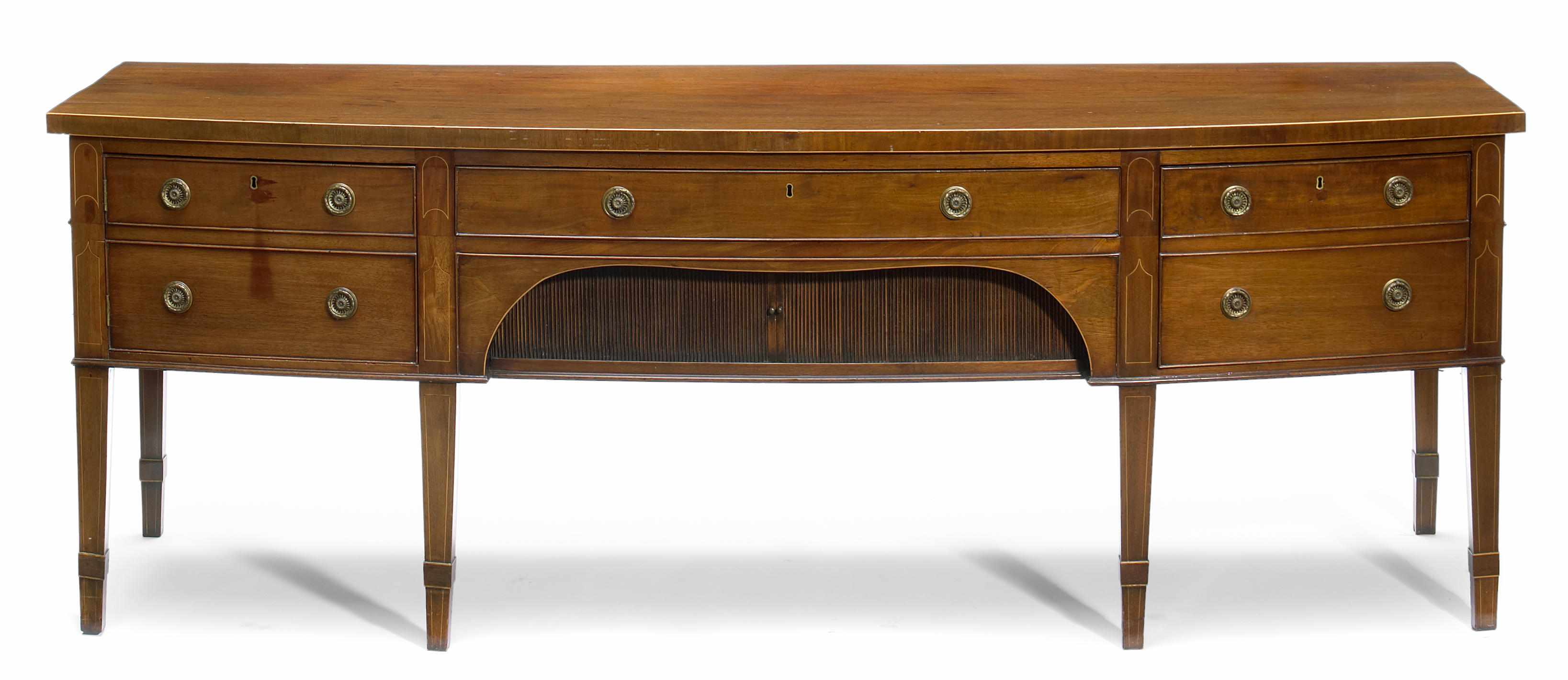 Appraisal: An imposing George III inlaid mahogany bowfront sideboard fourth quarter