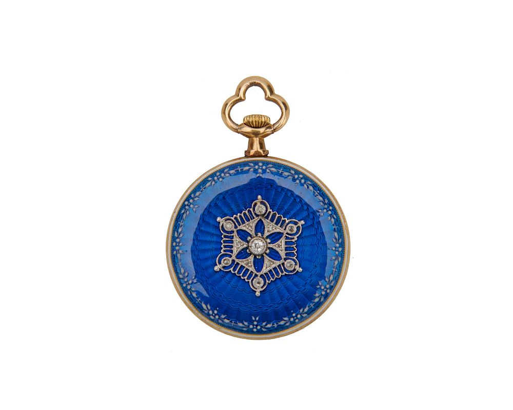 Appraisal: K Gold Enamel and Diamond Pendant Watch K Gold Enamel