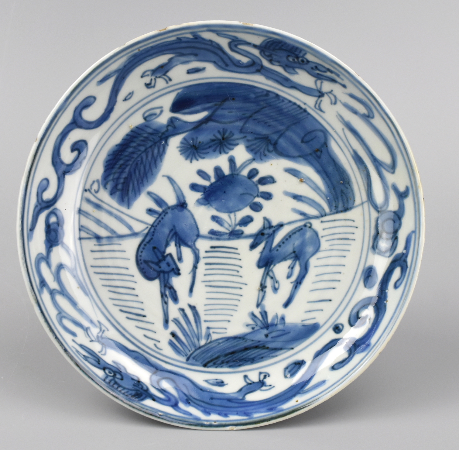 Appraisal: CHINESE BLUE WHITE DEER PLATE MING DYNASTY This Ming dynasty