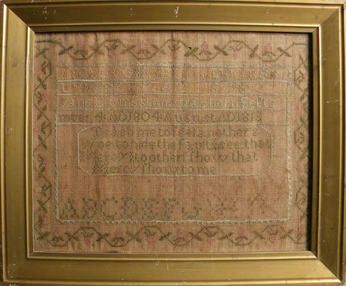 Appraisal: Jane Livingston's needlework sampler dated x