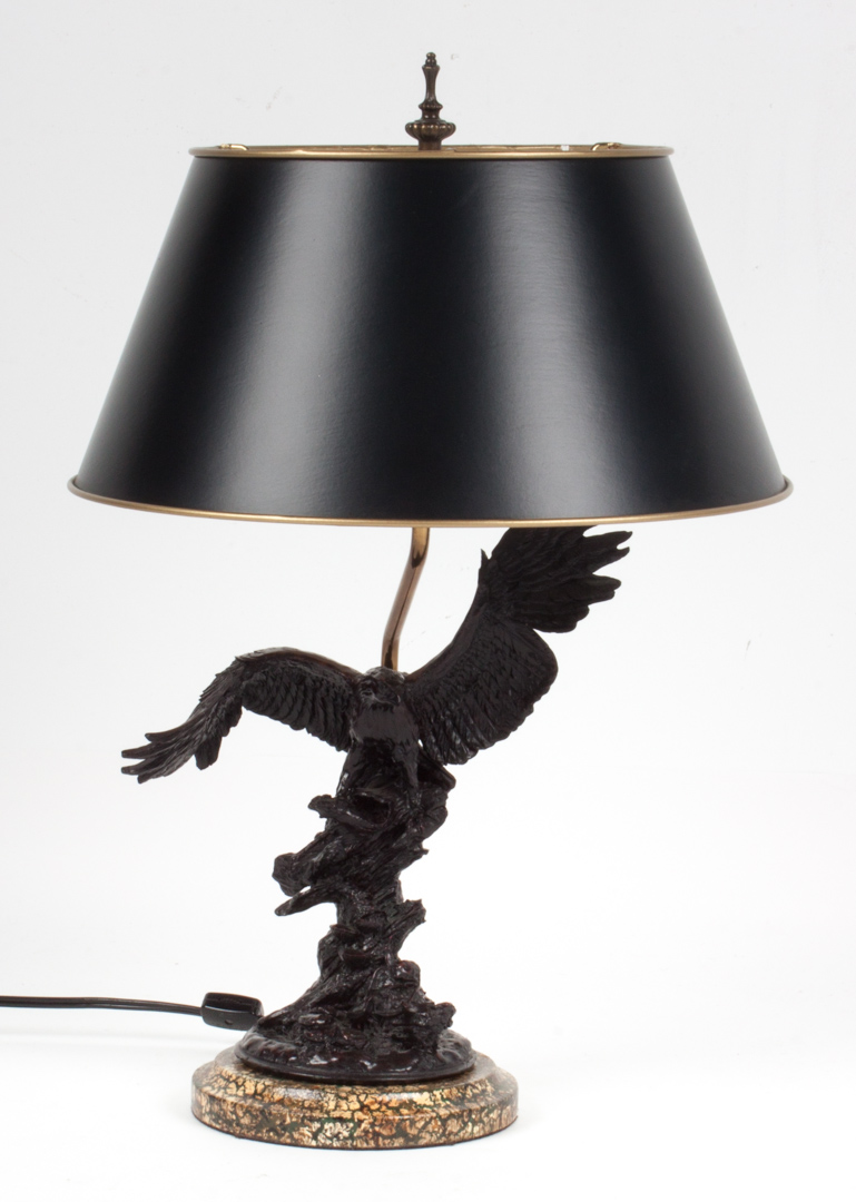 Appraisal: Contemporary eagle figural lamp resin figure of eagle perched on