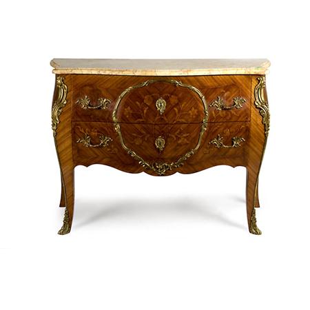 Appraisal: Louis XV Style Gilt-Metal Mounted Marquetry Inlaid Walnut Commode Estimate