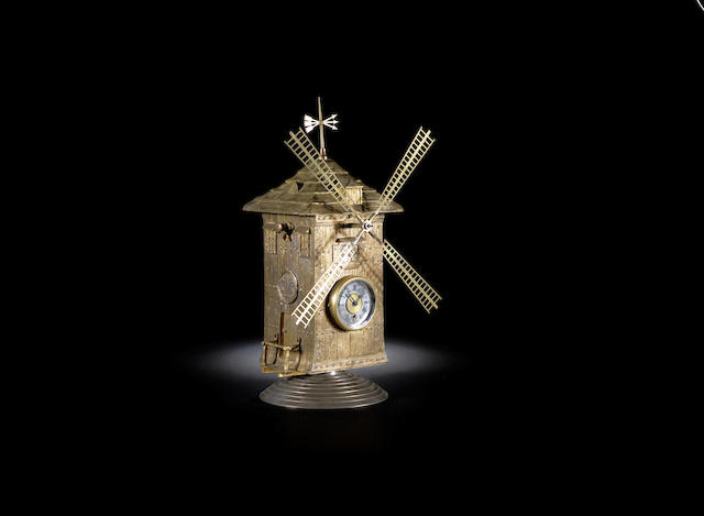 Appraisal: A th century French brass automata windmill timepiece Realistically modelled