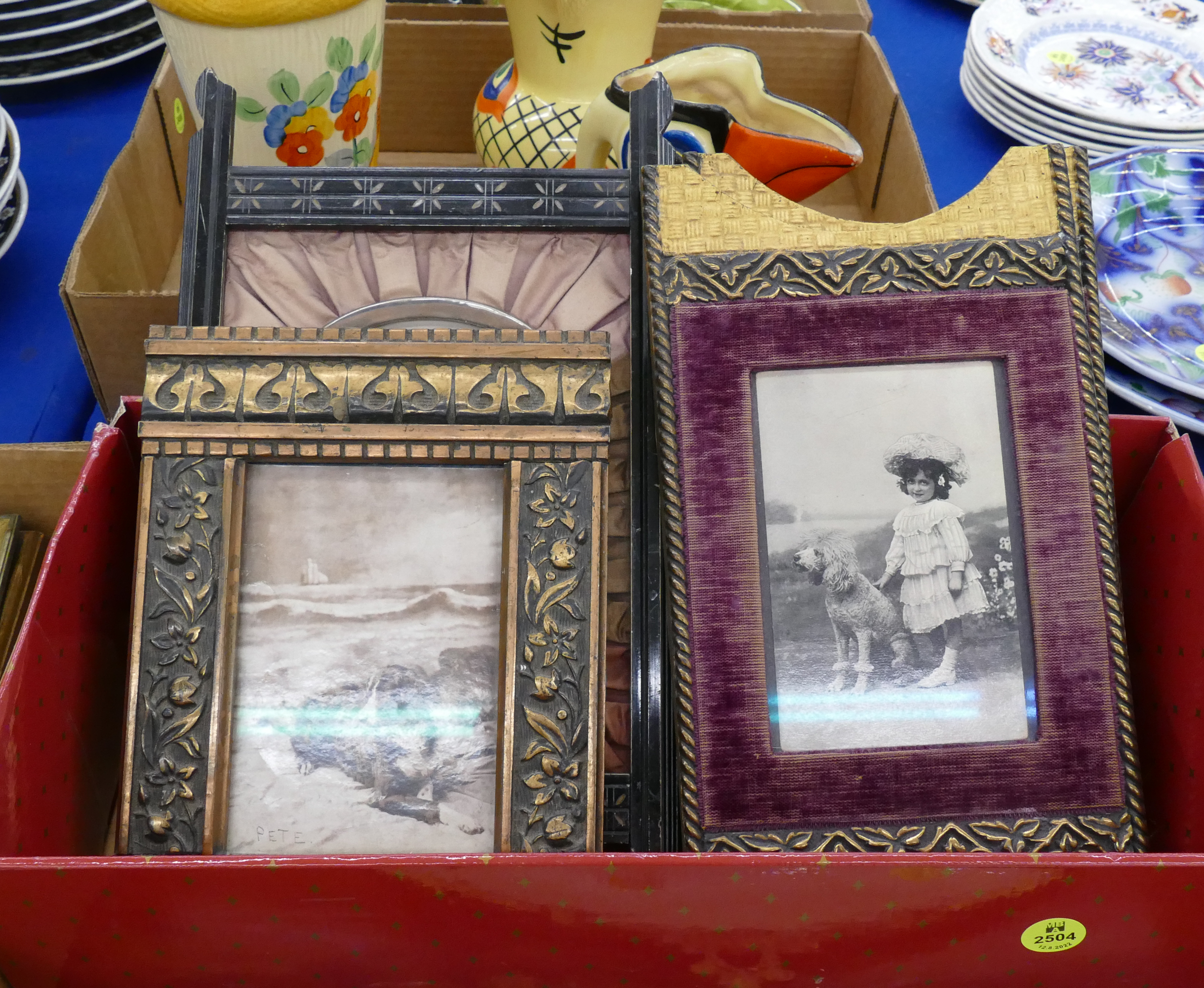 Appraisal: Box pc Antique Dog Cabinet Card Photographs Framed- largest x