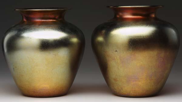 Appraisal: DURAND Pair of gold iridescent bulbous vases A few scratches