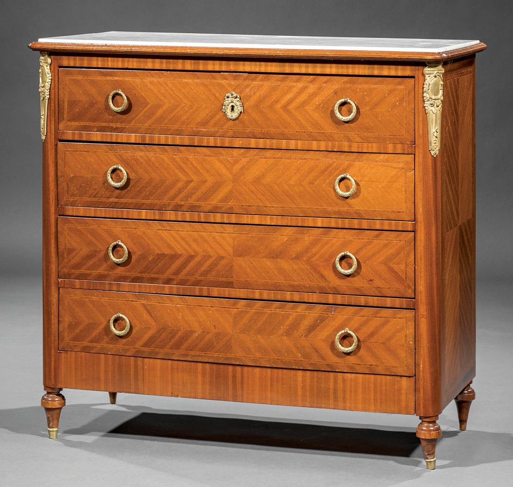 Appraisal: Antique Continental Neoclassical-Style Kingwood Parquetry Commode inset marble top drawers