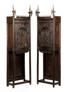 Appraisal: Pair Highly Unusual Gothic Style Cabinets th C Continental possibly