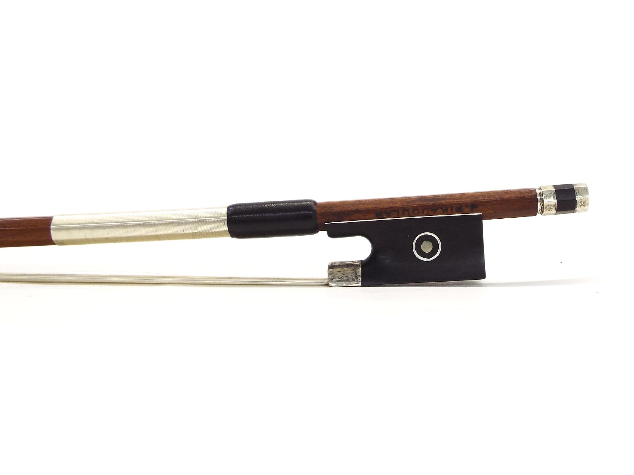 Appraisal: Silver mounted violin bow by and stamped J Pikadoulak the