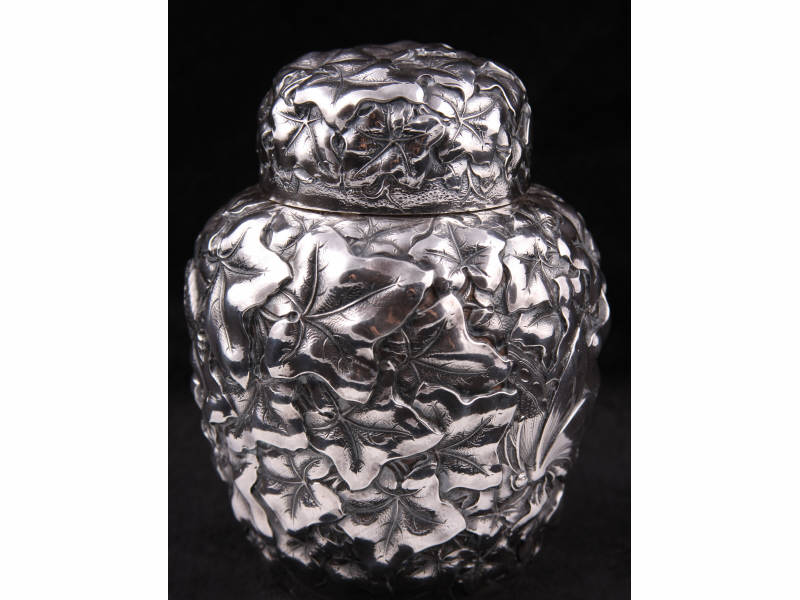 Appraisal: Dominick Haff Sterling Silver Tea Caddy all over bold repousse