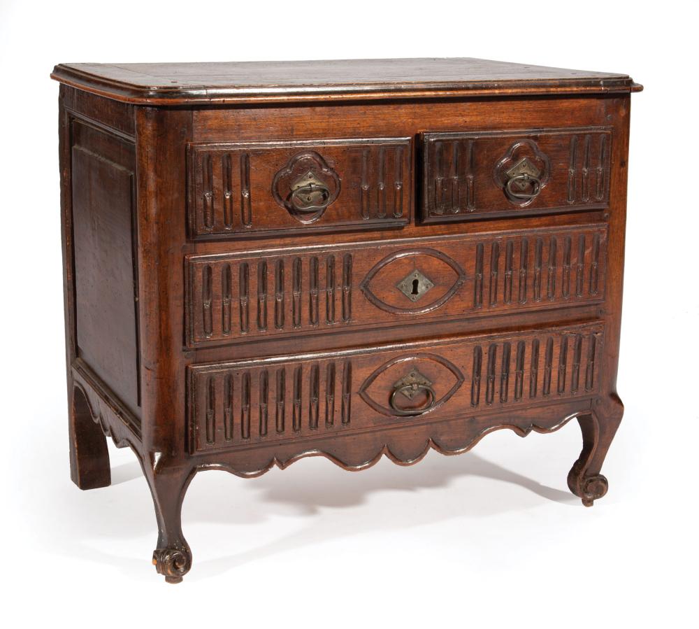 Appraisal: French Provincial Walnut Petite Chest of Drawers th c molded