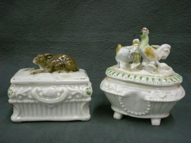 Appraisal: Two Staffordshire Fairing Boxes including small box with hen rooster