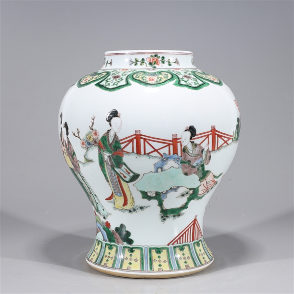 Appraisal: Chinese famille verte enameled porcelain vase with figures and flowers