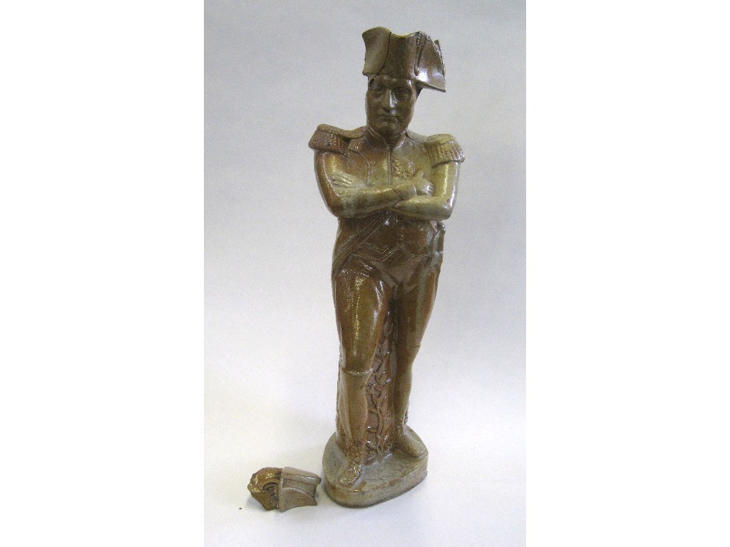 Appraisal: Early saltglazed stoneware figural jug modelled as Napoleon standing cross