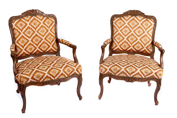 Appraisal: A pair of Louis XV style fauteuils late th early