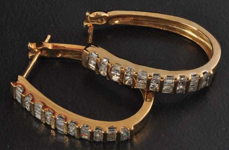 Appraisal: Pair of K Y Gold Diamond Hoop Earrings Description With