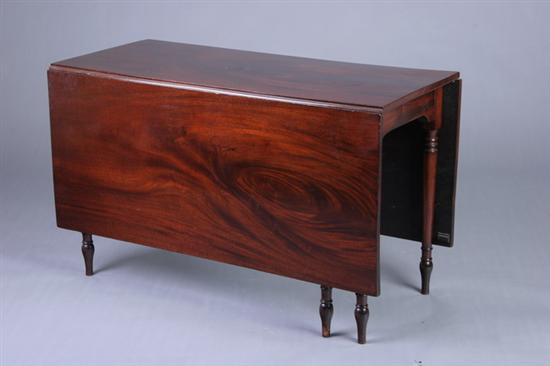 Appraisal: AMERICAN MAHOGANY DROP-LEAF TABLE th century Rectangular top with similarly