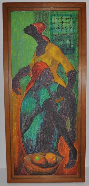 Appraisal: Haitian School O B Couple with Fruit unsigned Frame size