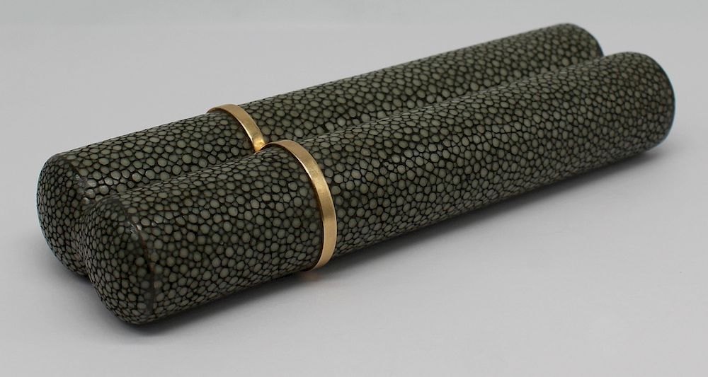 Appraisal: GOLD kt Gold Mounted Shagreen Cigar Case Signed kt yellow