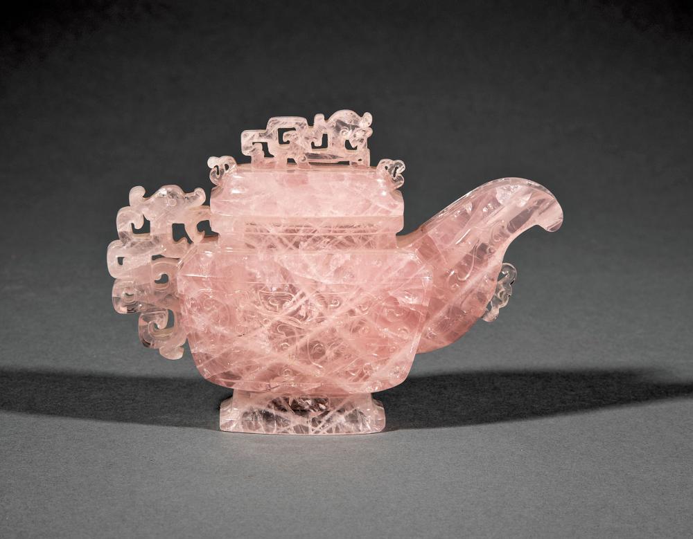 Appraisal: Chinese Rose Quartz Covered Vessel carved in the form of