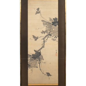 Appraisal: Anonymous Japanese th Century Grapes ink on silk framed signed