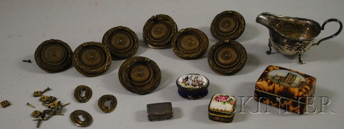 Appraisal: Miscellaneous Group of Small Articles a transfer-decorated enameled Battersea snuff