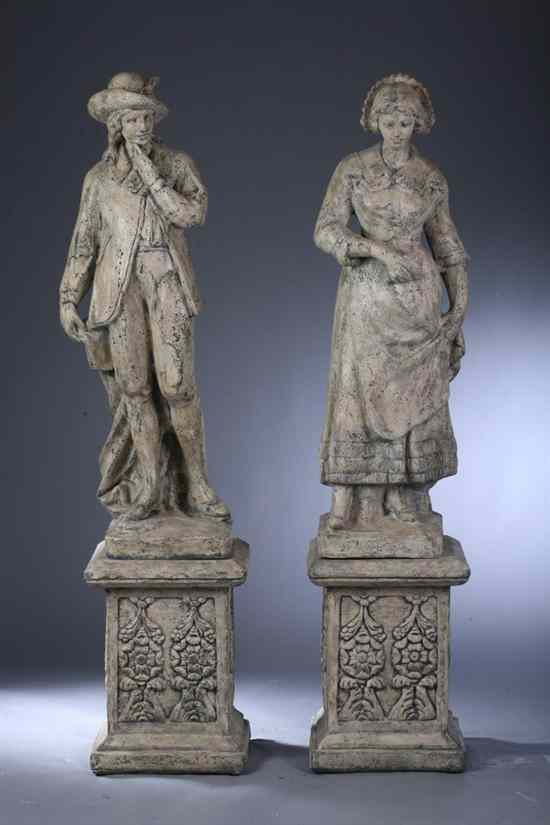 Appraisal: PAIR CONTINENTAL STYLE COMPOSITION GARDEN SCULPTURES OF TH CENTURY STYLE