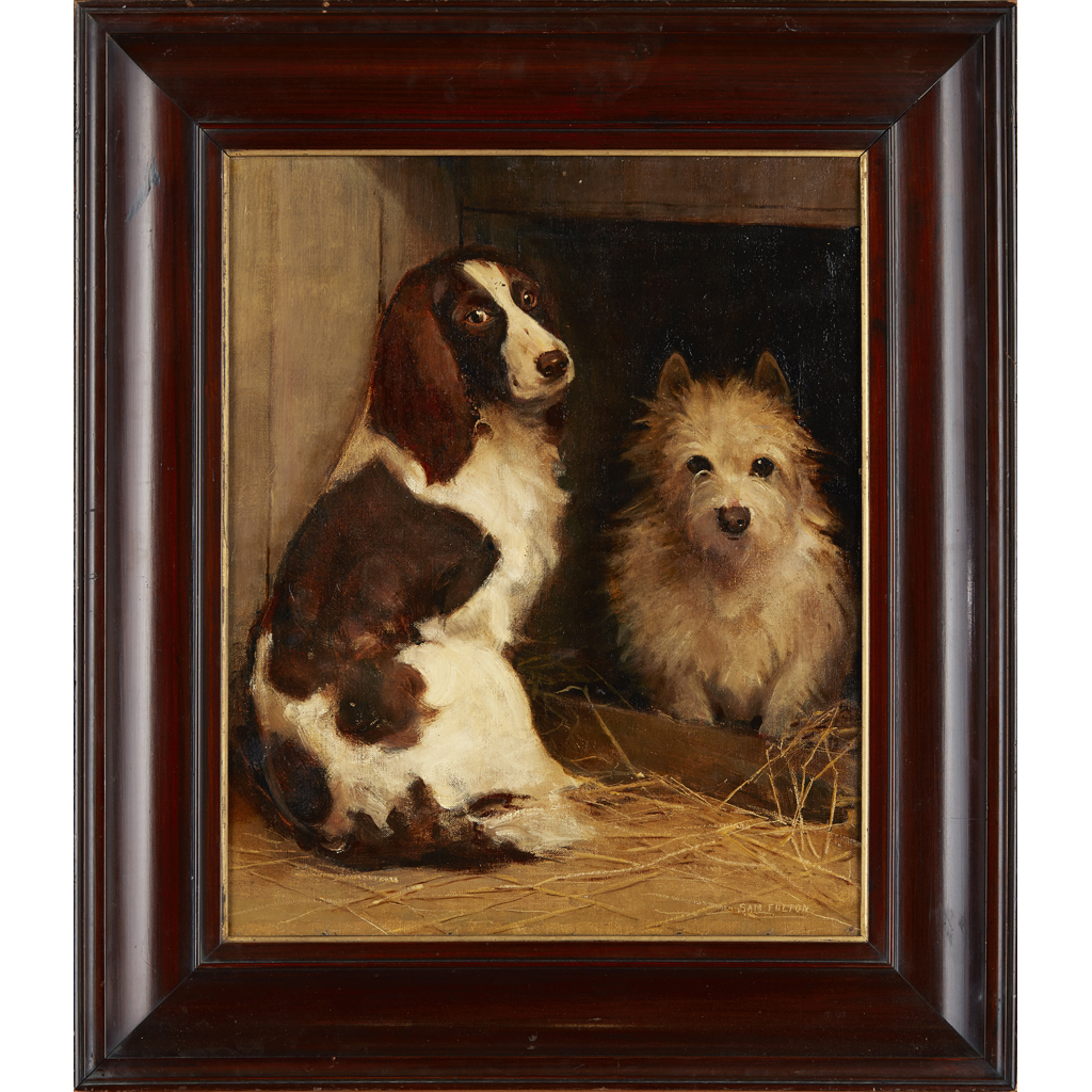 Appraisal: SAM FULTON SCOTTISH - CANINE COMPANIONS Signed oil on canvas