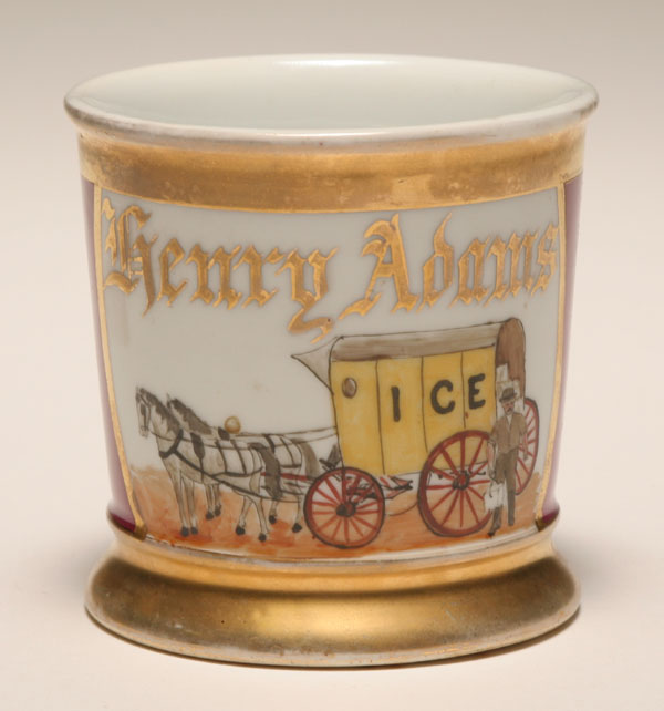 Appraisal: Occupational shaving mug Tandem Hitch Ice Delivery Wagon Gilt trim