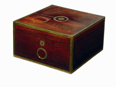 Appraisal: An early th century rosewood and brassbound writing box the