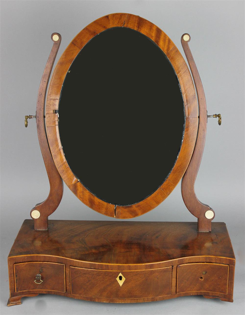 Appraisal: GEORGE III INLAID MAHOGANY OVAL DRESSING MIRROR CIRCA the oval